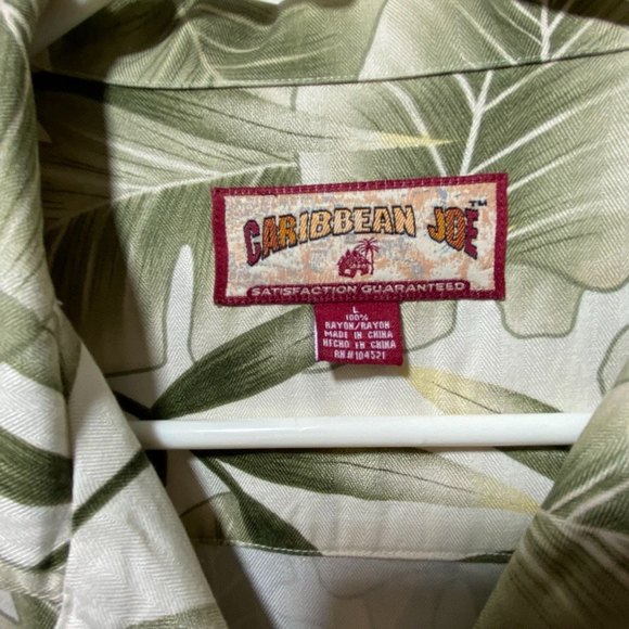 Caribbean Joe Tropical Top Pants Set Size L Green Ivory - Picture 9 of 10